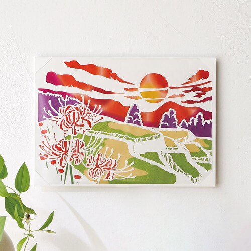 【クリアランス】【1回のみお届け】[棚田の夕陽] 旅する気分で楽しむ白い切り絵手作りキット