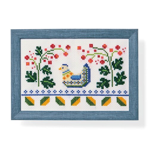 【クリアランス】【1回のみお届け】[ニワトリと赤い木の実] 彩葉・ポーリッシュポタリー風クロスステッチ手作りキット