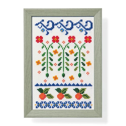 【クリアランス】【1回のみお届け】[ミニローズと木の実] 彩葉・ポーリッシュポタリー風クロスステッチ手作りキット