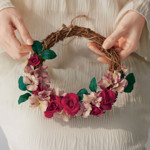 【クリアランス】【1回のみお届け】[赤い花のリース] アーティフィシャルフラワーで作るリース＆スワッグ手作りキット