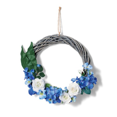 【クリアランス】【1回のみお届け】[青い花のリース] アーティフィシャルフラワーで作るリース＆スワッグ手作りキット