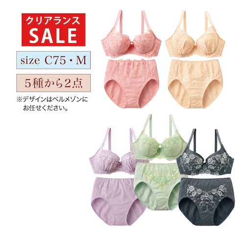 【クリアランス】【1回のみお届け】[C75/Mサイズ] スタイルアップブラ＆ショーツ2組セット