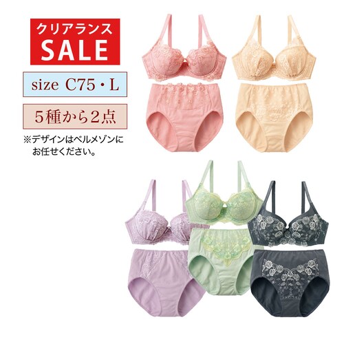 【クリアランス】【1回のみお届け】[C75/Lサイズ] スタイルアップブラ＆ショーツ2組セット