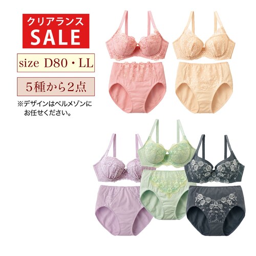 【クリアランス】【1回のみお届け】[D80/LLサイズ] スタイルアップブラ＆ショーツ2組セット