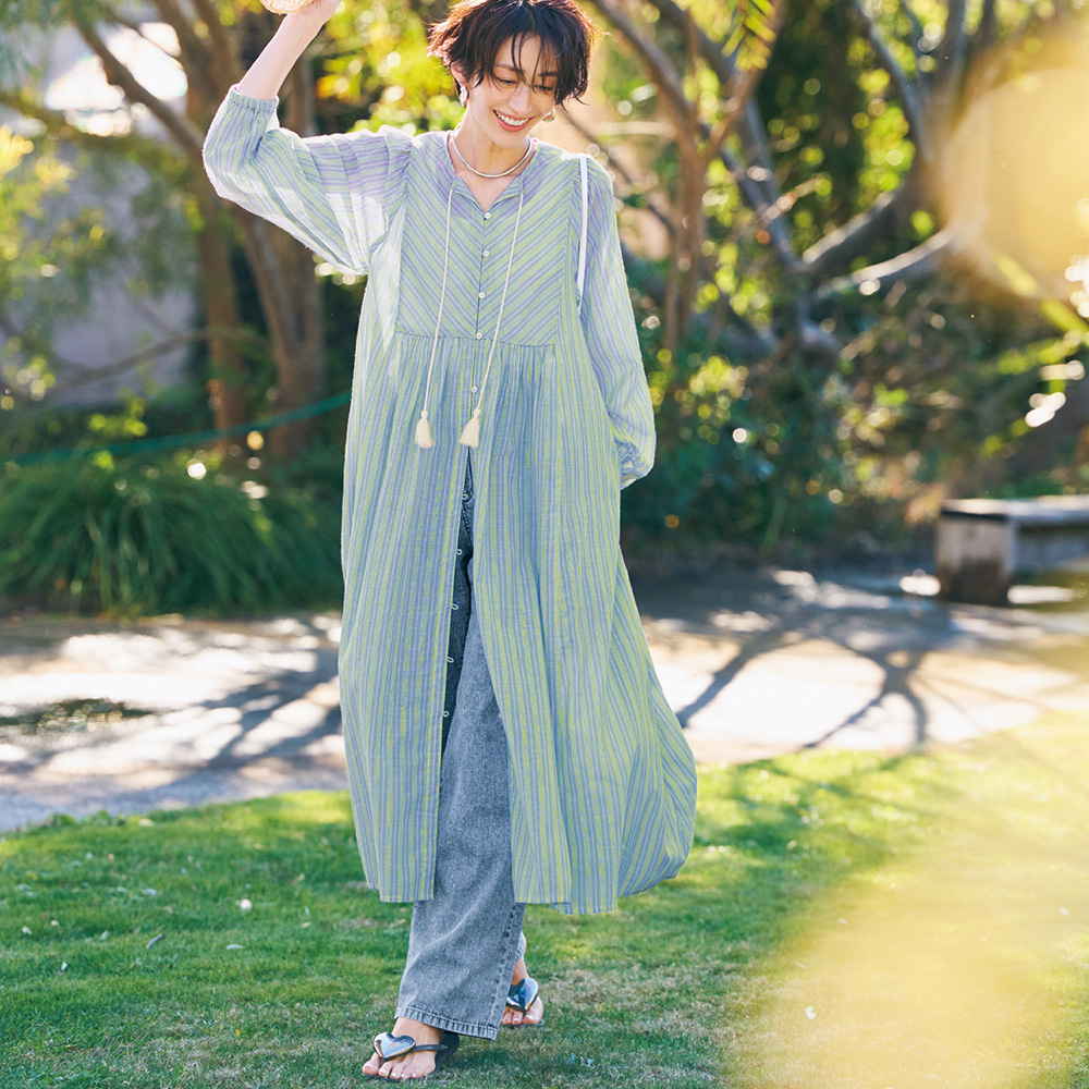 【ベルメゾン】ストライプコットンワンピース