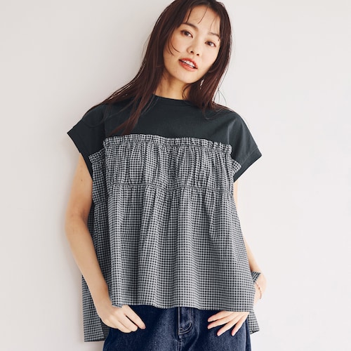 異素材切替えカットソー