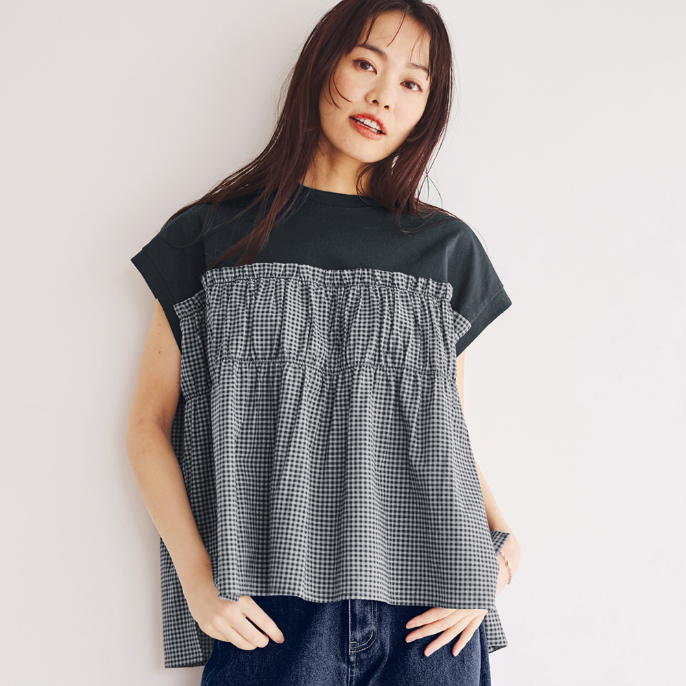 【ベルメゾン】異素材切替えカットソー