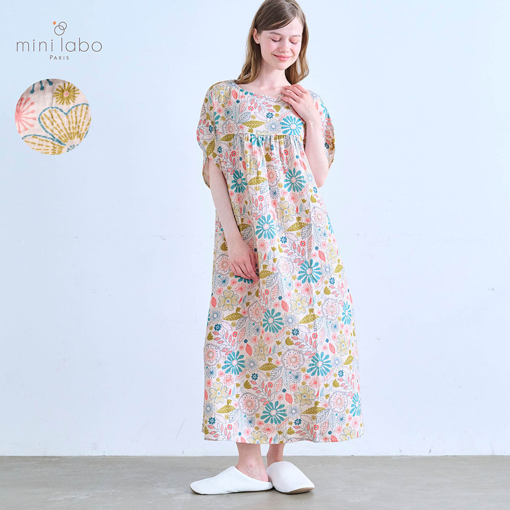 【ミニラボ/mini labo】湯上りに着たいそのまま寝られるガーゼワンピース「ミニラボ」
