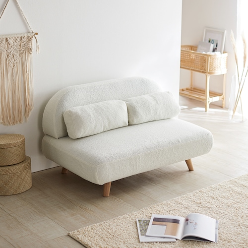 【3/16まで大型送料無料】 ブークレ素材がかわいいカバーリングコンパクトソファー ＜2人掛け＞