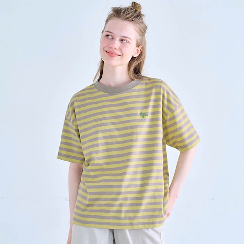 ワンポイント刺繍のワイドボーダーTシャツ／コトリ 「ミニラボ」
