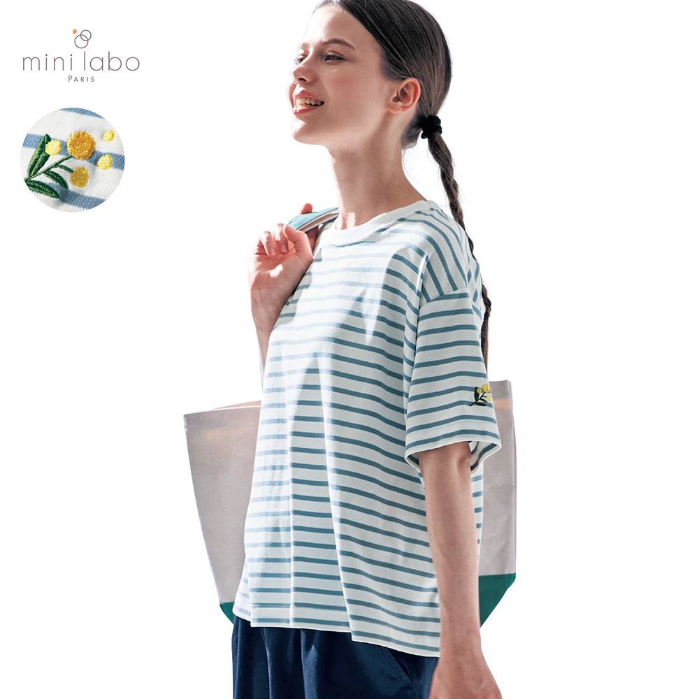 後ろタックフレアTシャツ/ミモザ 「ミニラボ」 後ろタックフレアTシャツ/ミモザ 「ミニラボ」