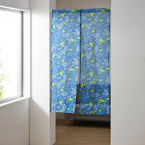 透け感のあるプリントのれん／レモン 「ミニラボ」