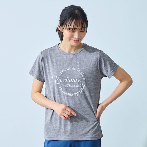接触冷感 ドライ杢プリントＴシャツ 【背中タックで体型カバー】