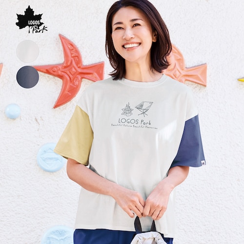 袖配色プリントＴシャツ