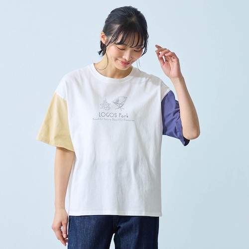 袖配色プリントＴシャツ