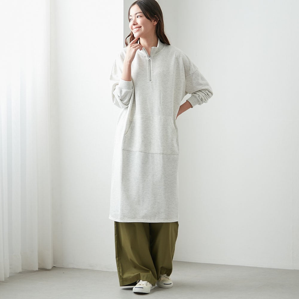 【ベルメゾン】裏毛ハーフジップワンピース