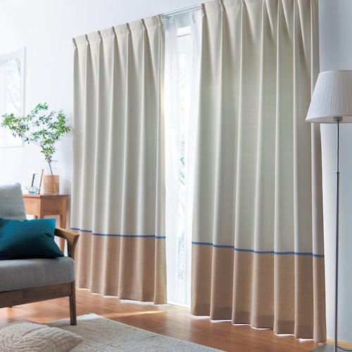 【お買い得な既製サイズ】 裾バイカラーデザインの遮光・遮熱カーテン ＜2枚組／1枚＞