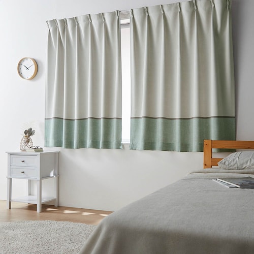 【お買い得な既製サイズ】 裾バイカラーデザインの遮光・遮熱カーテン ＜2枚組／1枚＞