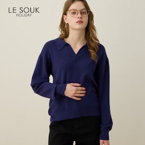 【ルスークホリデー/LE SOUK HOLIDAY】襟付きニットプルオーバー