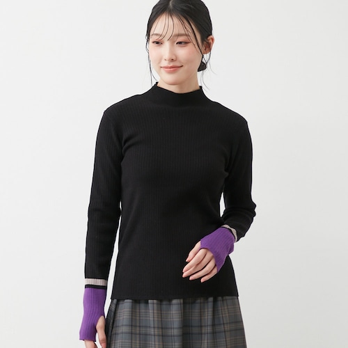 静電防止ライン入りハイネックニット