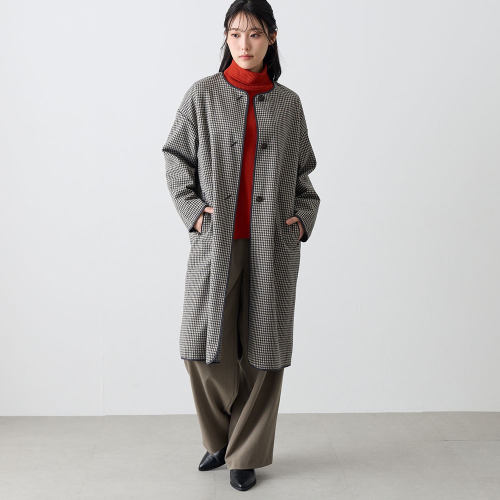 【ベルメゾン】パイピングノーカラーコート