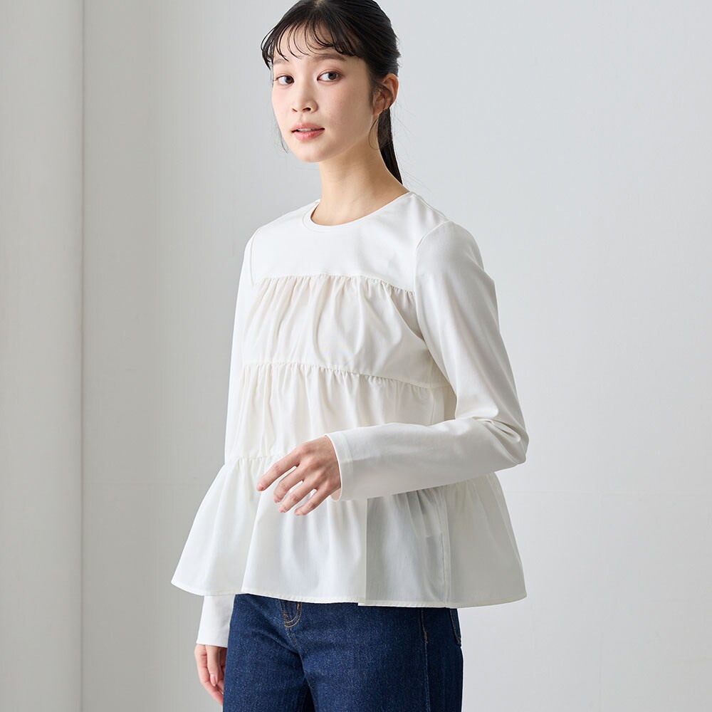 【ベルメゾン】異素材切替ティアード風プルオーバー