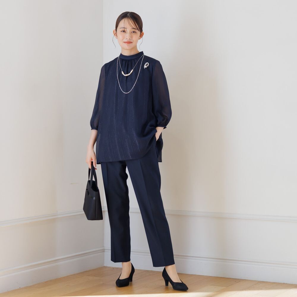 【東京ソワール/TOKYO SOIR】ブラウス & パンツスーツセット【洗濯機OK】