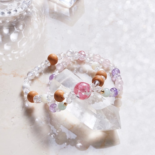 桜彫り2連屋久杉・18金ブレスレット