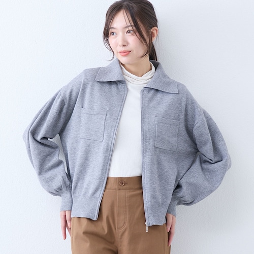 襟付きジップカーディガン