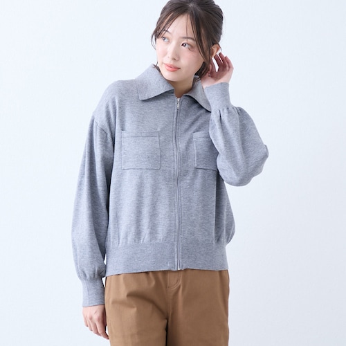 襟付きジップカーディガン