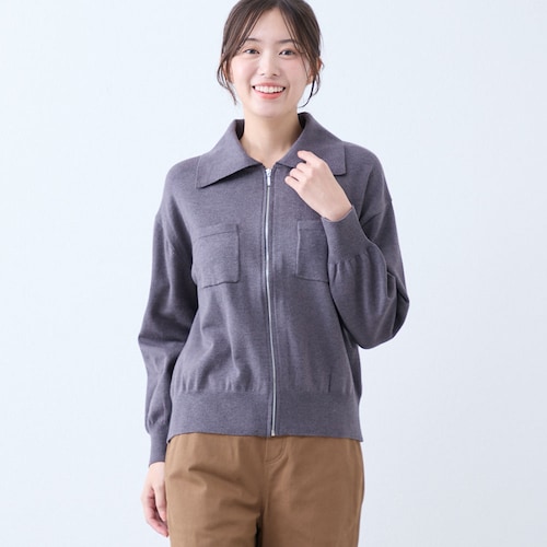 襟付きジップカーディガン