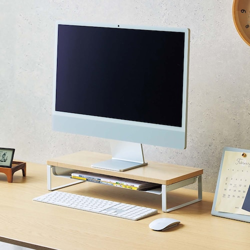 ウッド調モニター台 ＜棚付きタイプ/サイドトレー付きタイプ＞