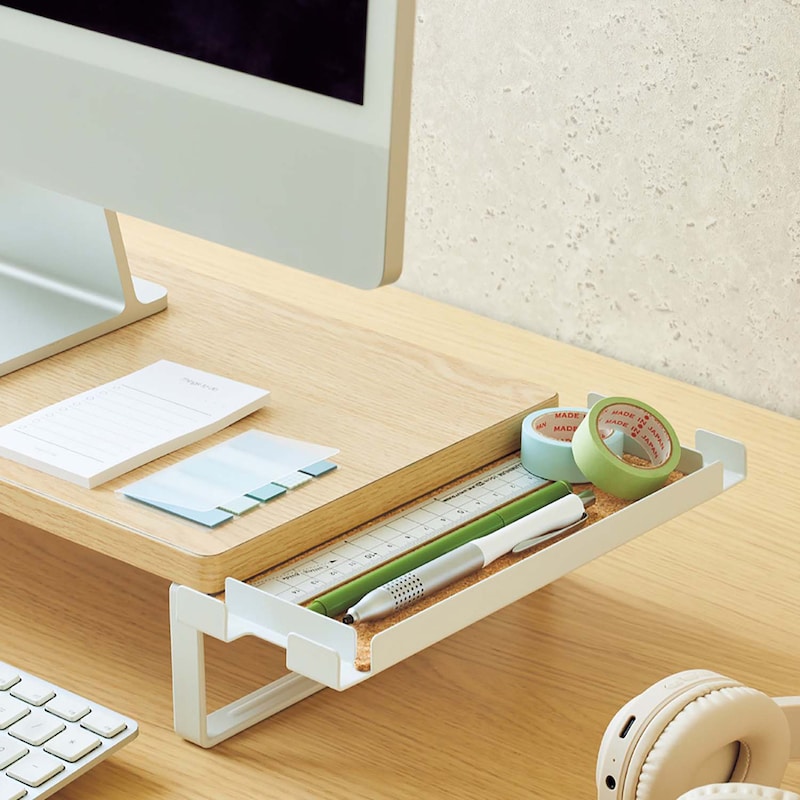ペンや付箋など筆記具置きに（ナチュラル/サイドトレー付き）