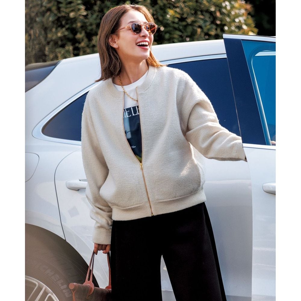 【新品未使用 ピッコーネ】23fw新作4コマ柄入りウールニットブルゾン40号 UNFILO／アンフィーロ】ウールミルド ZIPニットブルゾン(オンワード