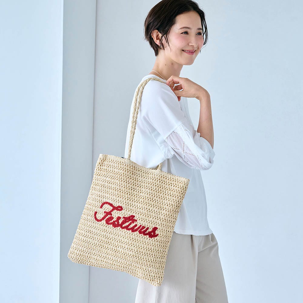 サガラ刺繍ペーパーメッシュ素材フラットトートバッグ(ポルカポルカ