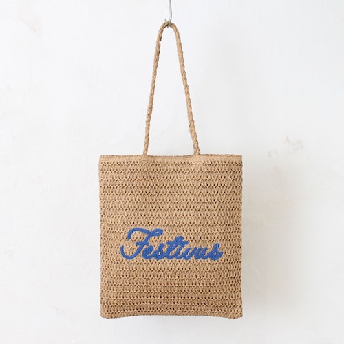 サガラ刺繍ペーパーメッシュ素材フラットトートバッグ