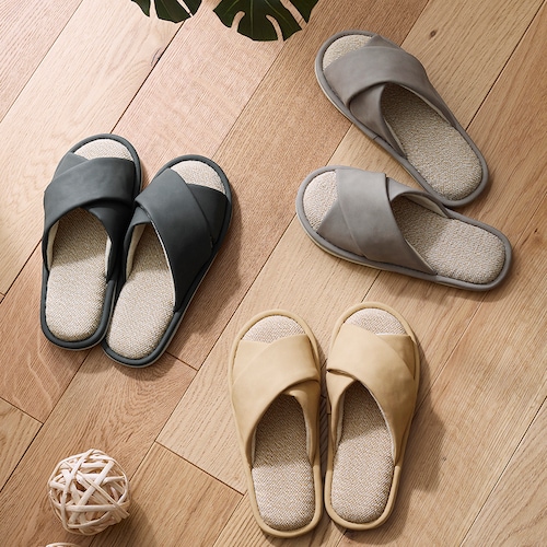 中敷きさらっと素材の洗える合皮クロススリッパ ＜M～L＞