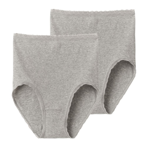 【2枚組】脇剥ぎなし深履きコットンリブショーツ