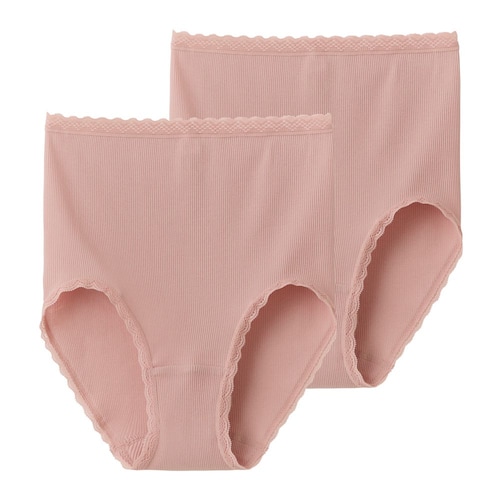 【2枚組】脇剥ぎなし深履きコットンリブショーツ