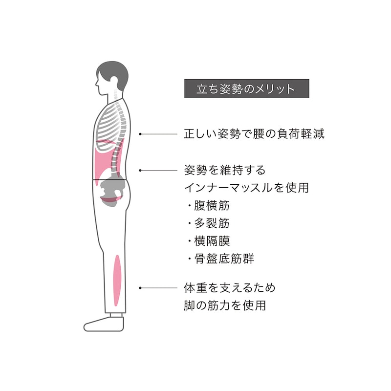 スタンディングワークは集中力が持続しやすく、作業効率・生産性アップにつながる