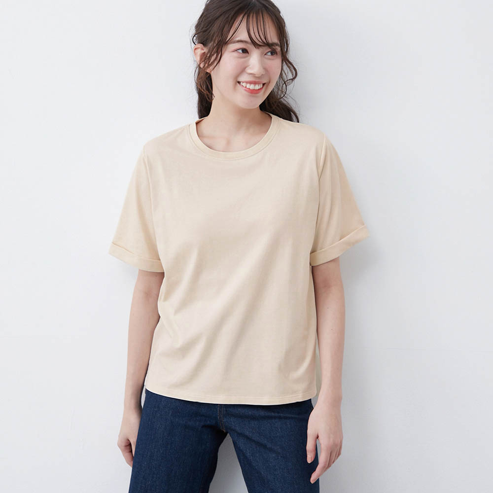 【メグエル/megueru】ゆるここカップ付き綿混半袖Tシャツ(背中フリー)