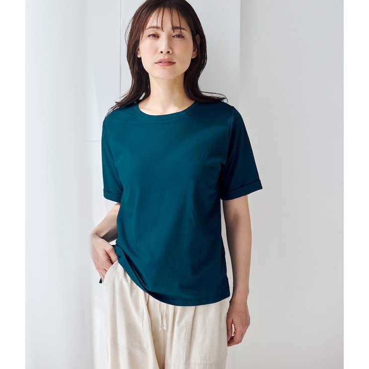 ゆるここカップ付き綿混半袖Tシャツ（背中フリー）