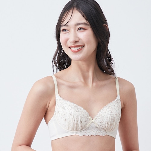 コットンレースノンワイヤーブラ