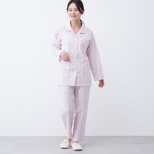 サッカー素材チェック柄長袖パジャマ