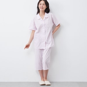 【ベルメゾン】ストライプ柄サッカー素材半袖 & 7分丈パジャマ