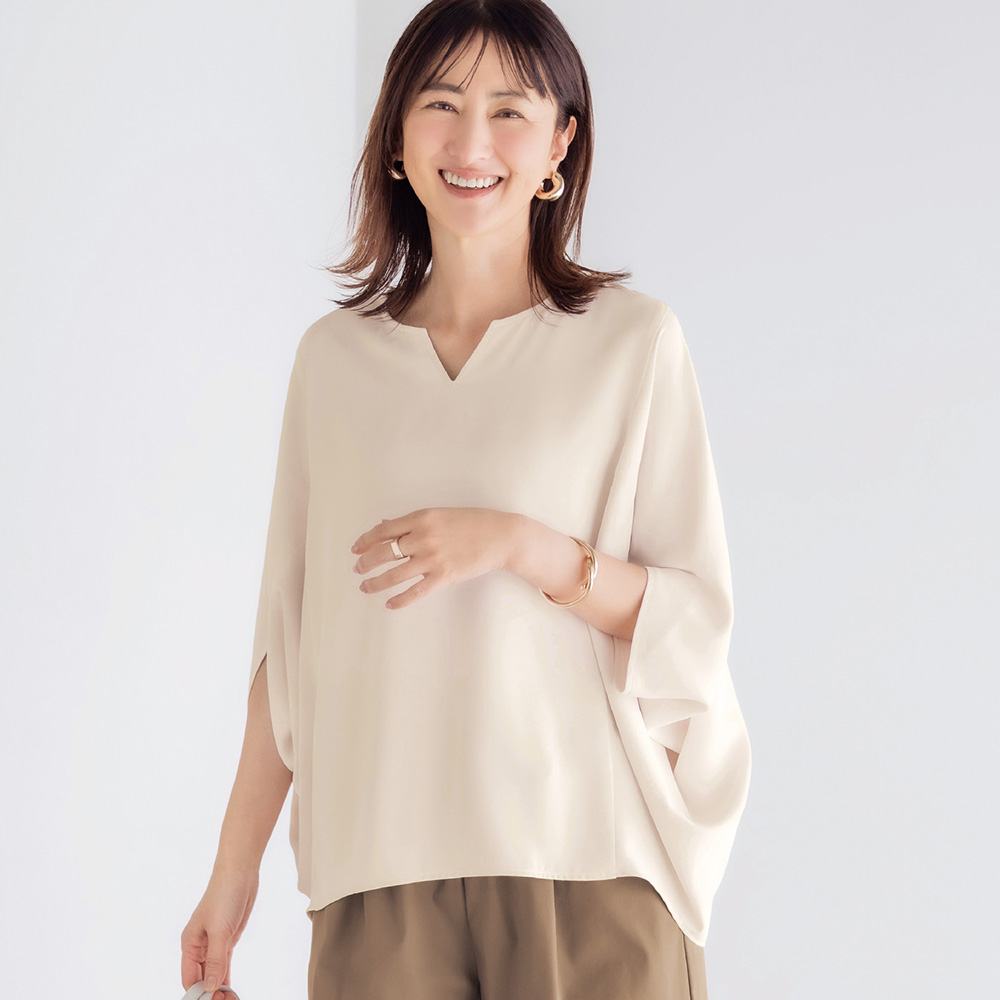 【ベルメゾン】キーネックドルマンスリーブブラウス