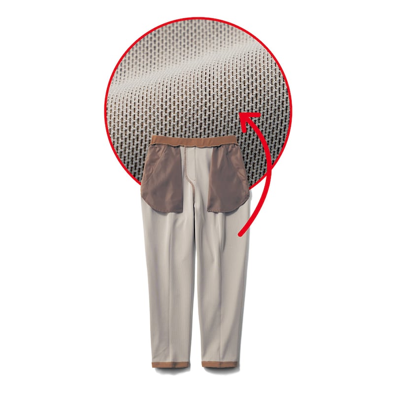 座った時の張りつき感を解消する、肌ばなれのよい裏メッシュ仕様