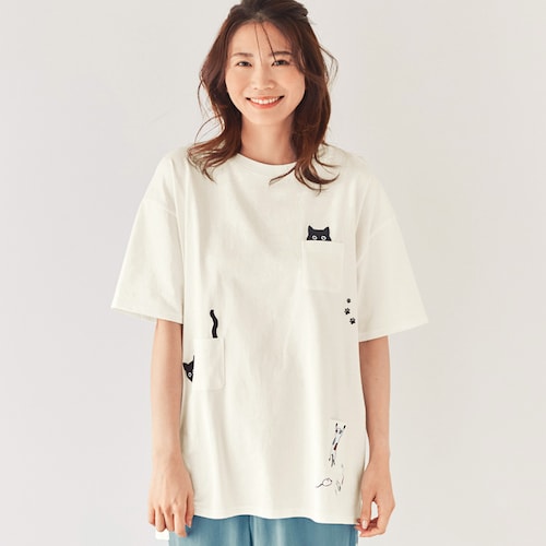 ネコ刺繍チュニックプルオーバー