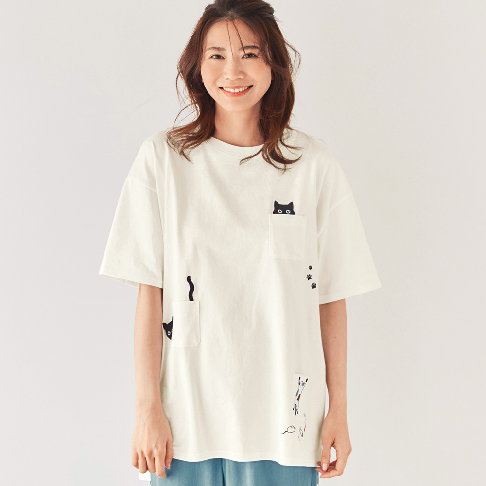 【ベルメゾン】ネコ刺繍チュニックプルオーバー