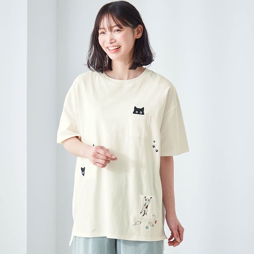 ネコ刺繍チュニックプルオーバー